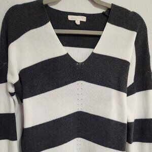 Reborn J Women's Striped Dark Heather Gray White Sweater Small